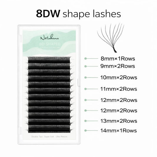 Natuhana 8D W lashes - D Curl - 0.05 Thickness - 8-14 Mix Length.