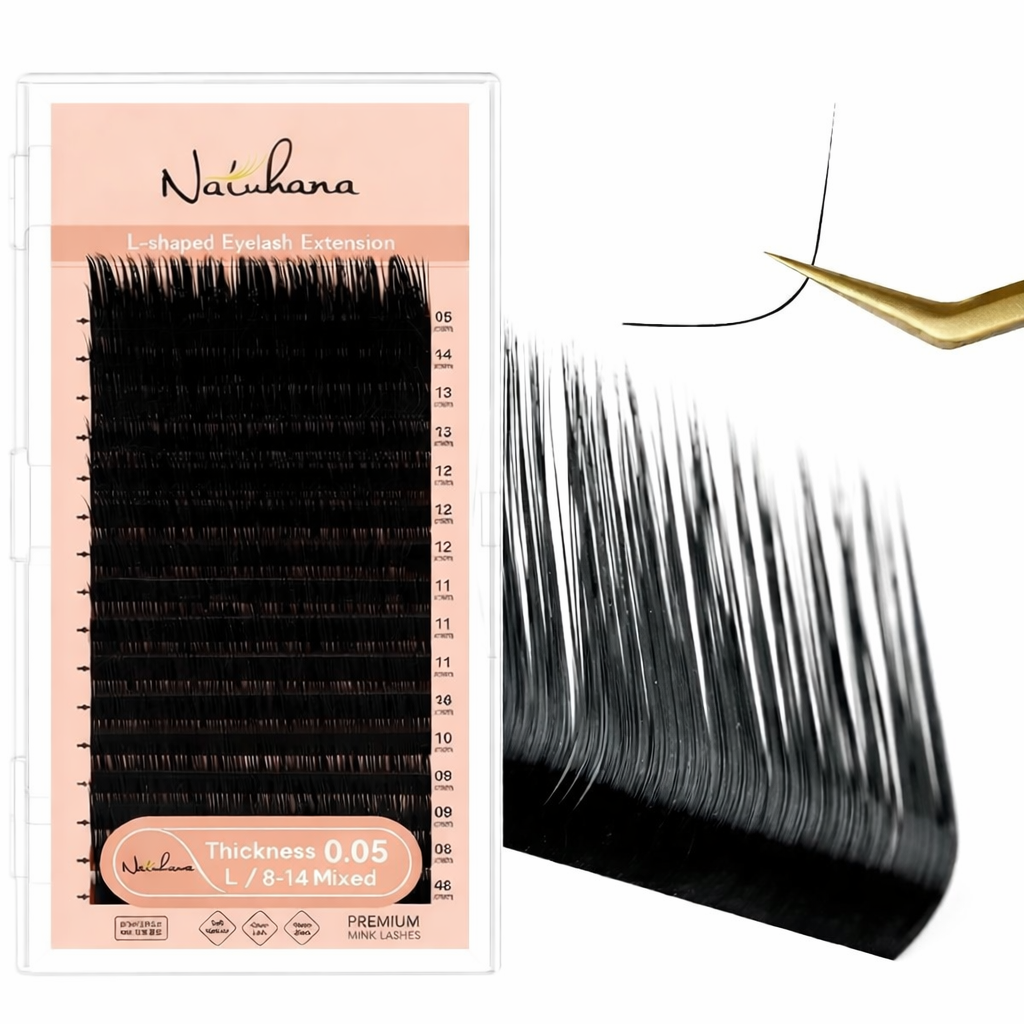 Natuhana L Shape lashes - L Shape - 0.05 Thickness - 8-14 Mix Length.