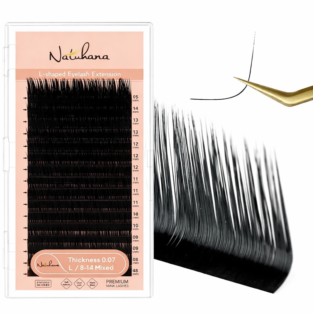 Natuhana L Shape lashes - L Shape - 0.07 Thickness - 8-14 Mix Length.