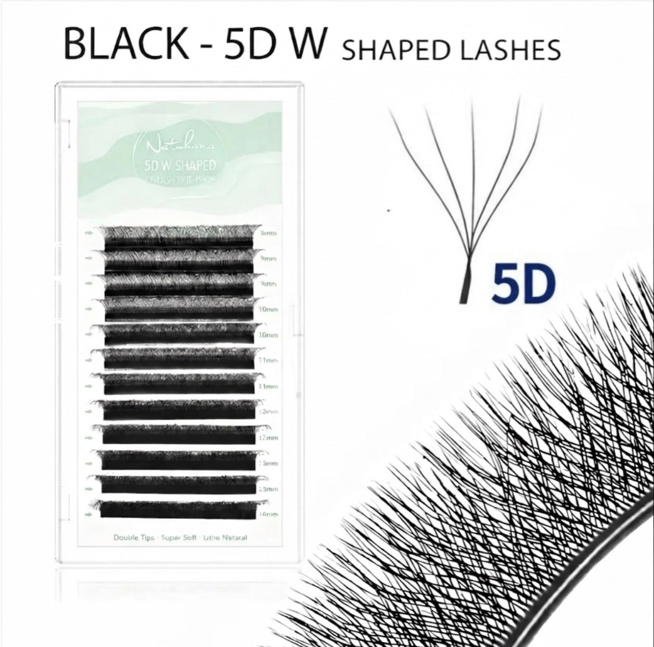Natuhana 5D W lashes - D Curl - 0.05 Thickness - 8-14 Mix Length.
