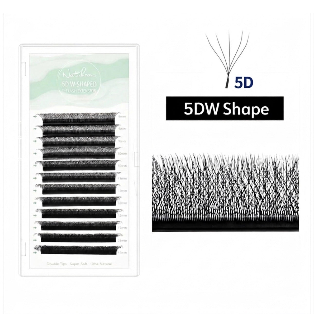 Natuhana 5D W lashes - C Curl - 0.05 Thickness - 8-14 Mix Length.