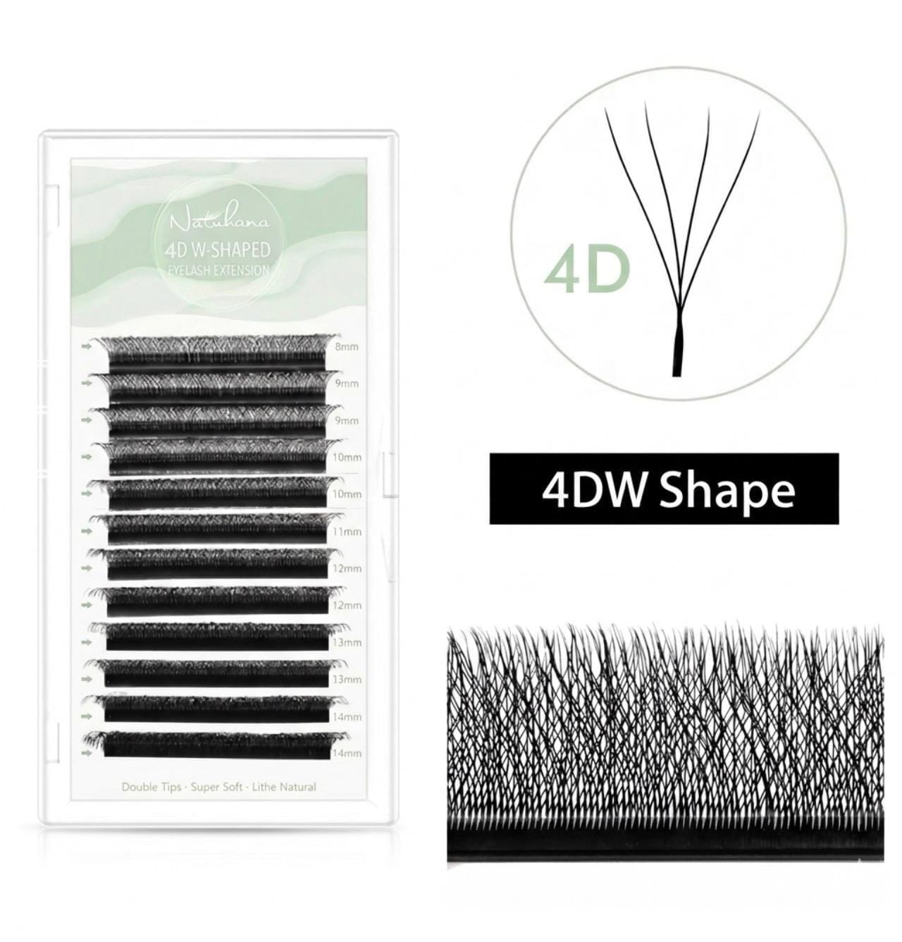 Natuhana 4D W lashes - D Curl - 0.07 Thickness - 8-14 Mix Length.