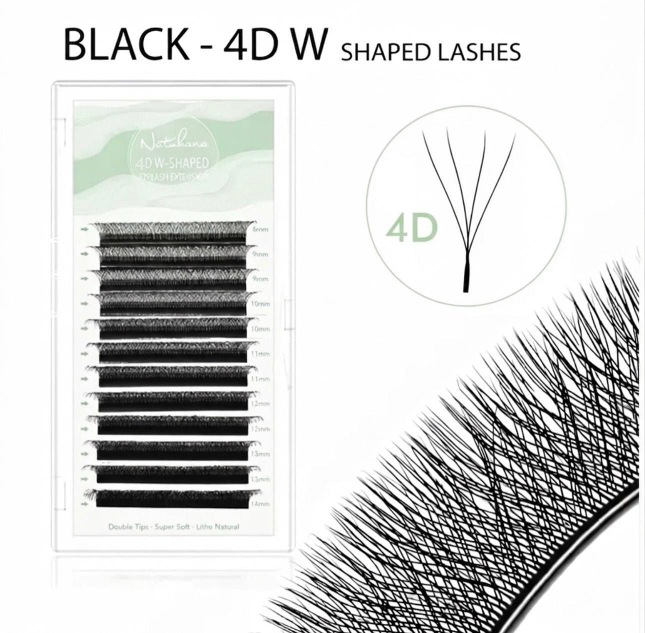 Natuhana 4D W lashes - C Curl - 0.07 Thickness - 8- 14 Mix Length.